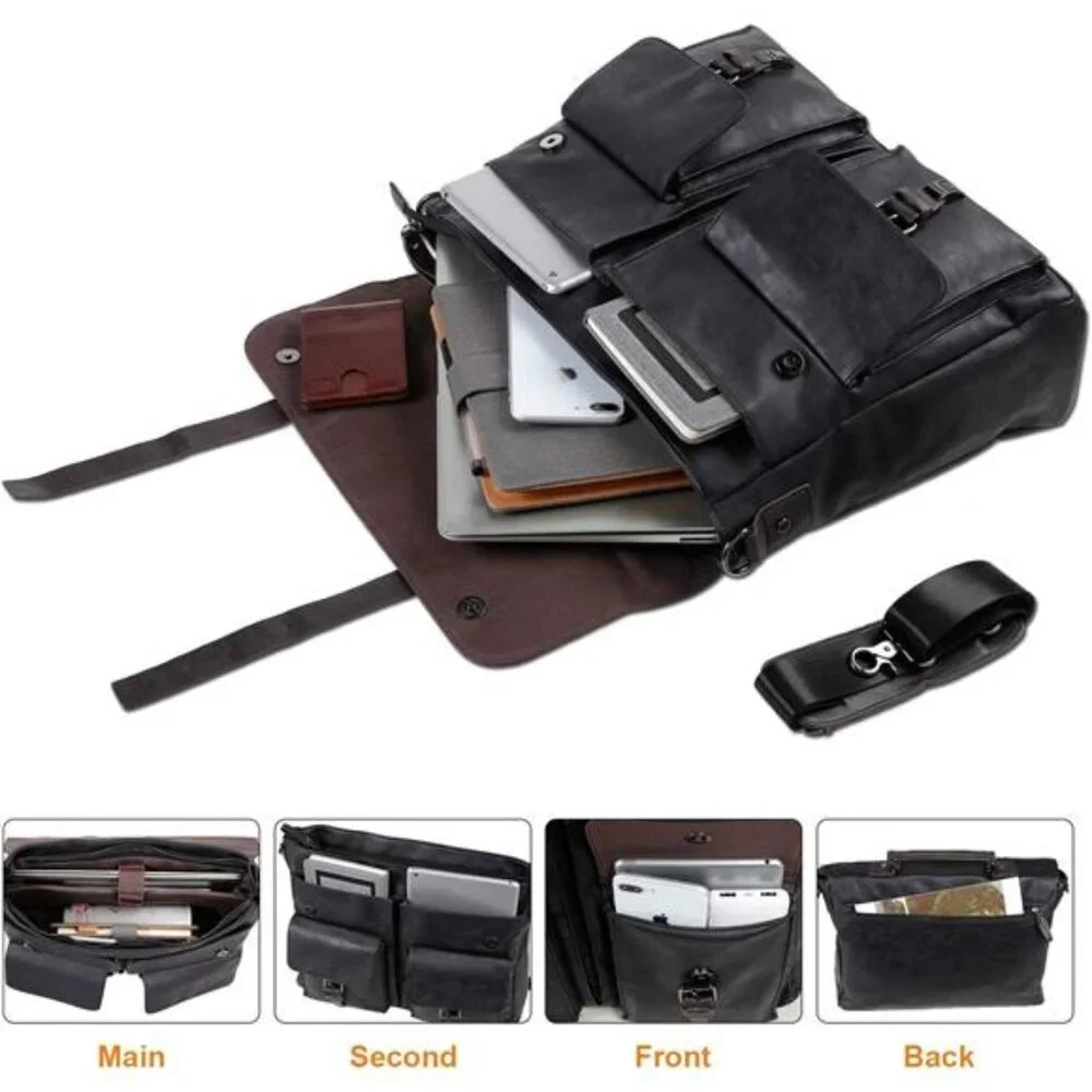 Leather Messenger Bag for Men, 15.6 Inch Vintage Laptop Bag Briefcase Satchel
